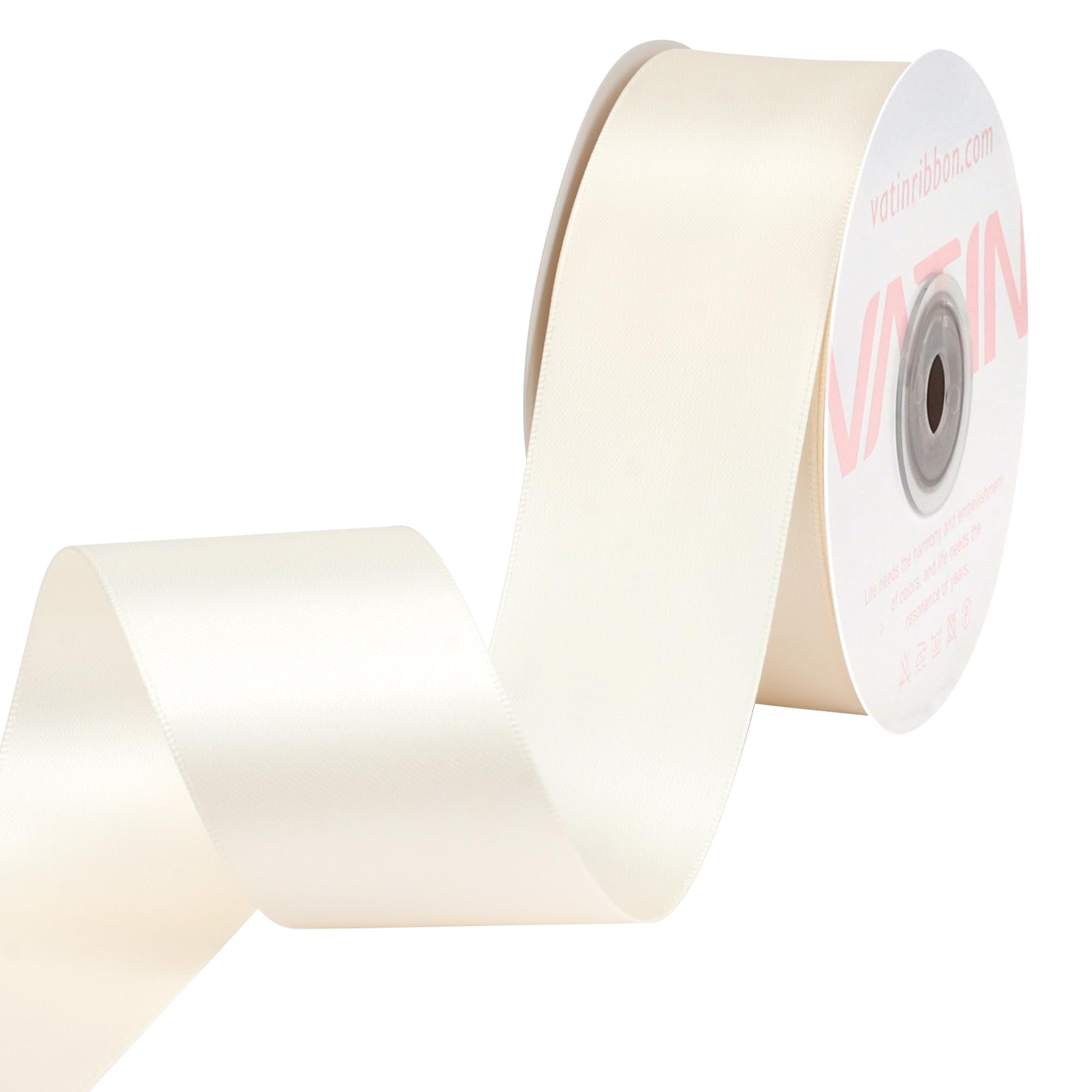 VATIN Double Face Ivory Satin Ribbon 38mm Continuous 22m,Ivory Polyester Fabric Ribbon use for Bows Bouquet Gift Wrapping