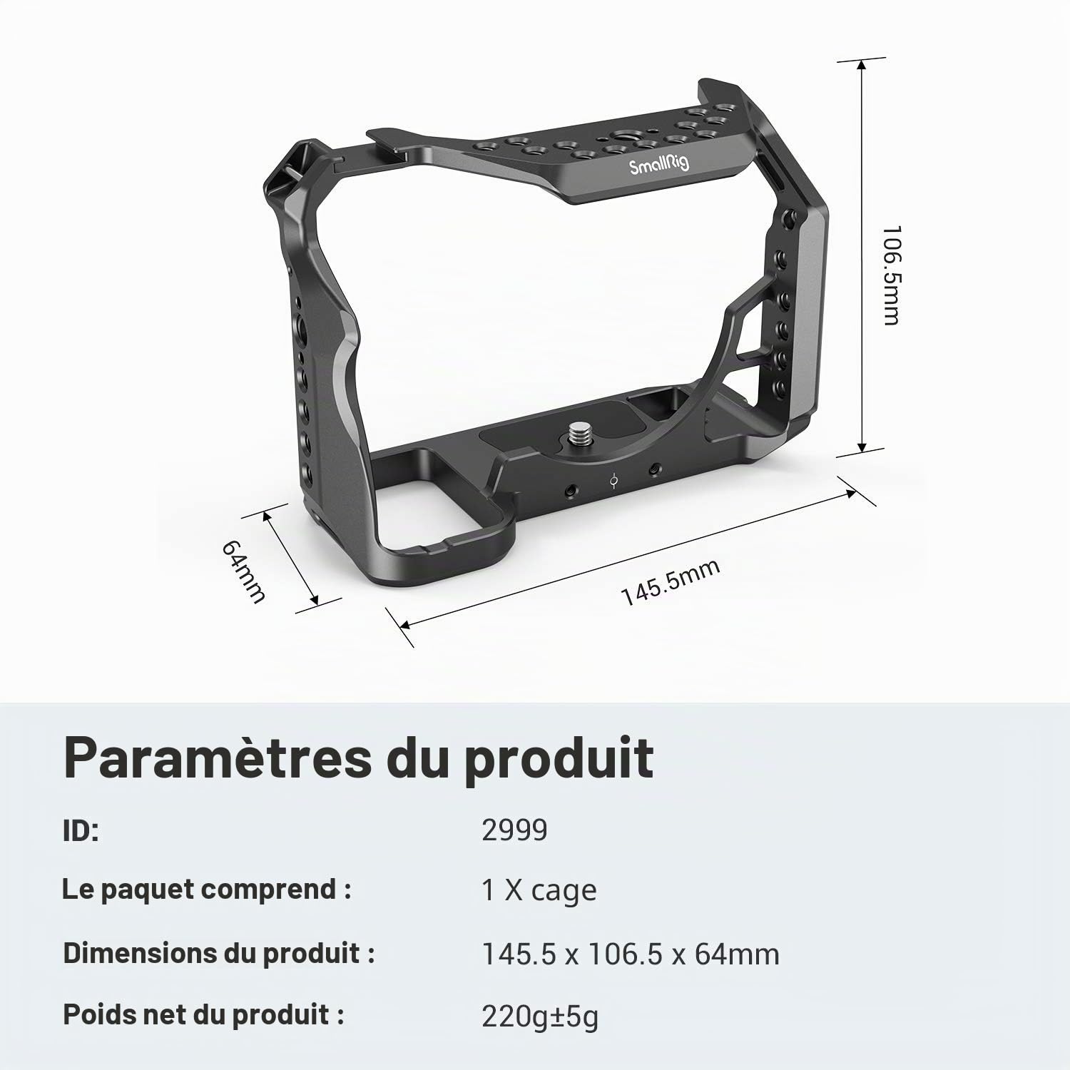 SMALLRIG A1 Cage avec Rail NATO Intégré et Support de Cold Shoe pour Sony A1 & A7S III - 2999