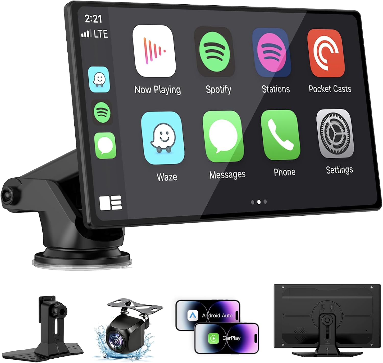 9" Wireless Apple Carplay Screen for Car, Portable Wireless CarPlay with Apple Car Play & Android Auto, OTA Updates, Backup Camera, GPS Navigation/Bluetooth 5.0/Mirror Link/Voice Control/AUX/FM