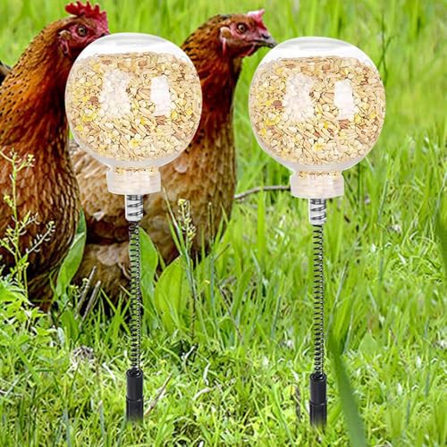Chicken Feeders - 2PCS Outdoor Poultry Feeder With Ground Stake | Refillable Movable Trough For Hens & Birds | Chicken Feeder For Garden Farm Shed | Backyard Feeding Station For Poultry Field Exercise