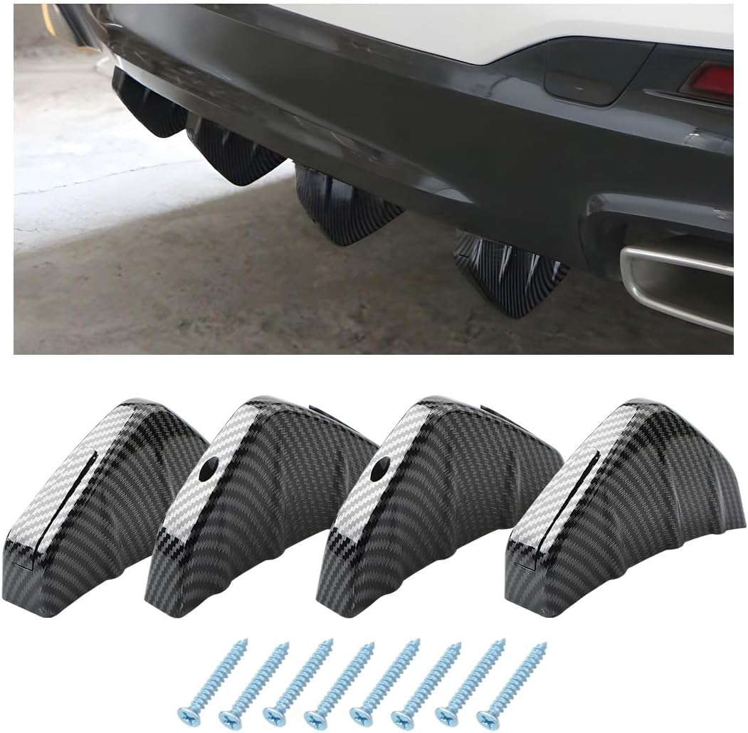 KVAEY 4PCS Universal Carbon Fiber Shark Fin Rear Bumper Wing Lip Diffuser Spoiler for Cars Trucks SUVs
