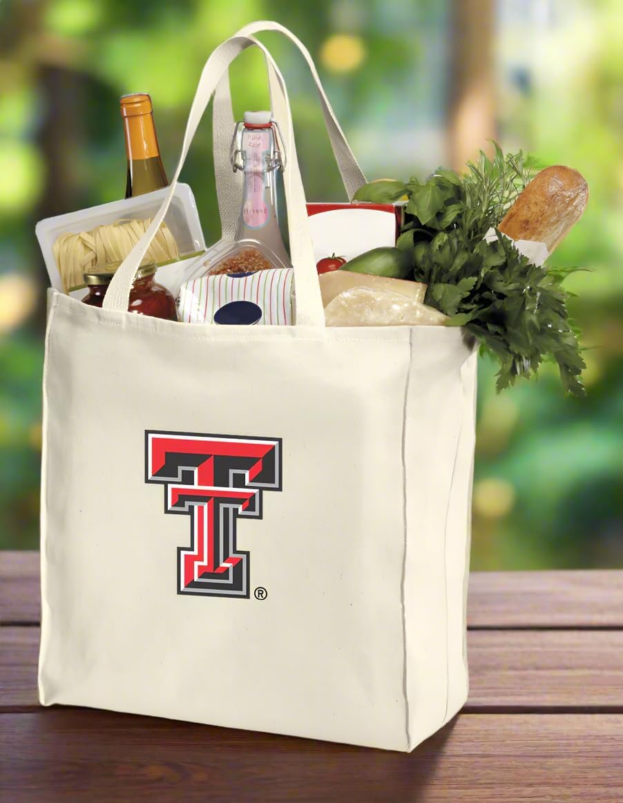 Broad Bay Texas Tech Shopping Bags or TTU Grocery Bag 2Pc Set Natural Cotton Canvas