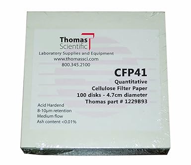 Thomas CFP41-047 Cellulose Quantitative Filter Paper, 4.7cm Diameter, 19-26 Micron, Fast Flow, Grade CFP41 (Pack of 100)