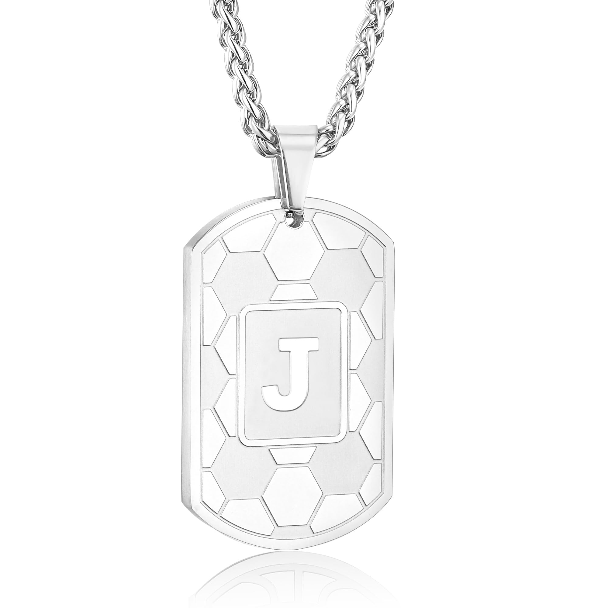Valentines Day Gifts for Him - Soccer Initial Necklace for Men Boys Kids Teen Dog Tag Letter Pendant Sport Soccer Athletes Jewelry Christmas Birthday