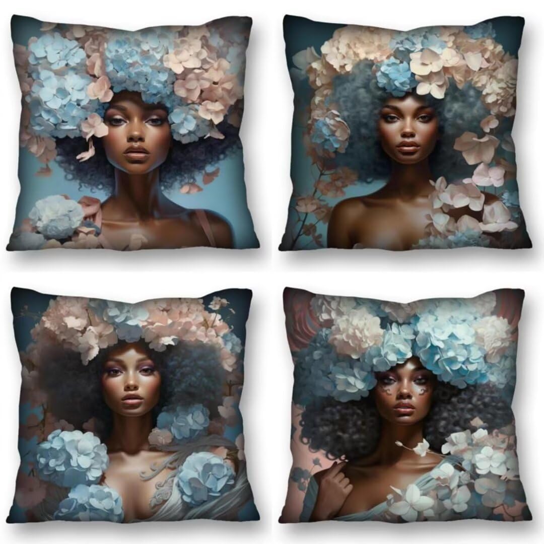 Juego de 4 Fundas de Cojines 70x70 cm Cojines mujer flor Funda Cojin Cuadrados de Lino Fundas Cojines Sofá Cojines Decorativos para Salón Sofá Dormitorio Coche Jardín Silla Decoración del Hogar