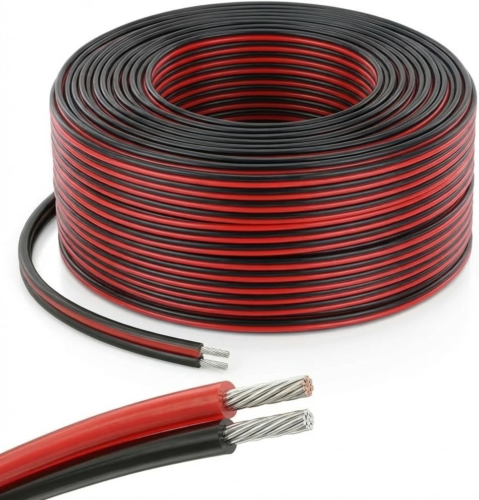 EvZ 20 AWG 2-Conductor Extension Wire (1936ft/590M Bulk Reel), Tinned Copper Stranded Low Voltage 12V/24V DC Power Cable, Red & Black Parallel Cord for Large Scale LED Strip, Audio & Marine Projects