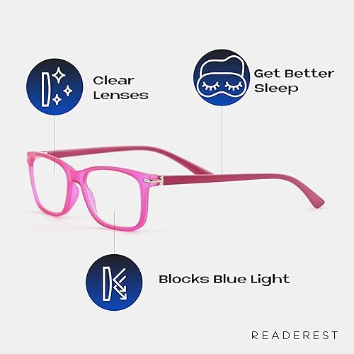 Miniatura 2 de Readerest - Anteojos de lectura con bloqueo de luz azul (rosados, aumento de 0.50), para computadora, con lente reflectante fina, antirreflejo, para