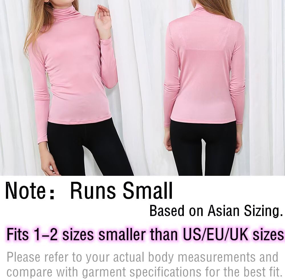 Womens Silk Tops Turtleneck Long Sleeve Shirt Pullover Tops Lightweight Base Layer Thermal Underwear