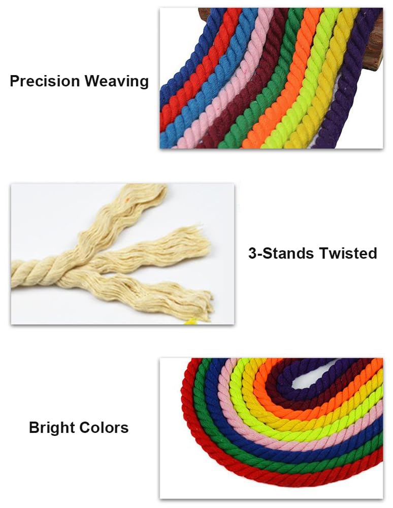 Cuerda de macramé de algodón de 10 mm, cuerda trenzada de 3 hebras de algodón natural para manualidades, colgar en la pared, colgador de plantas, tapiz de tejido (verde, 100 m)