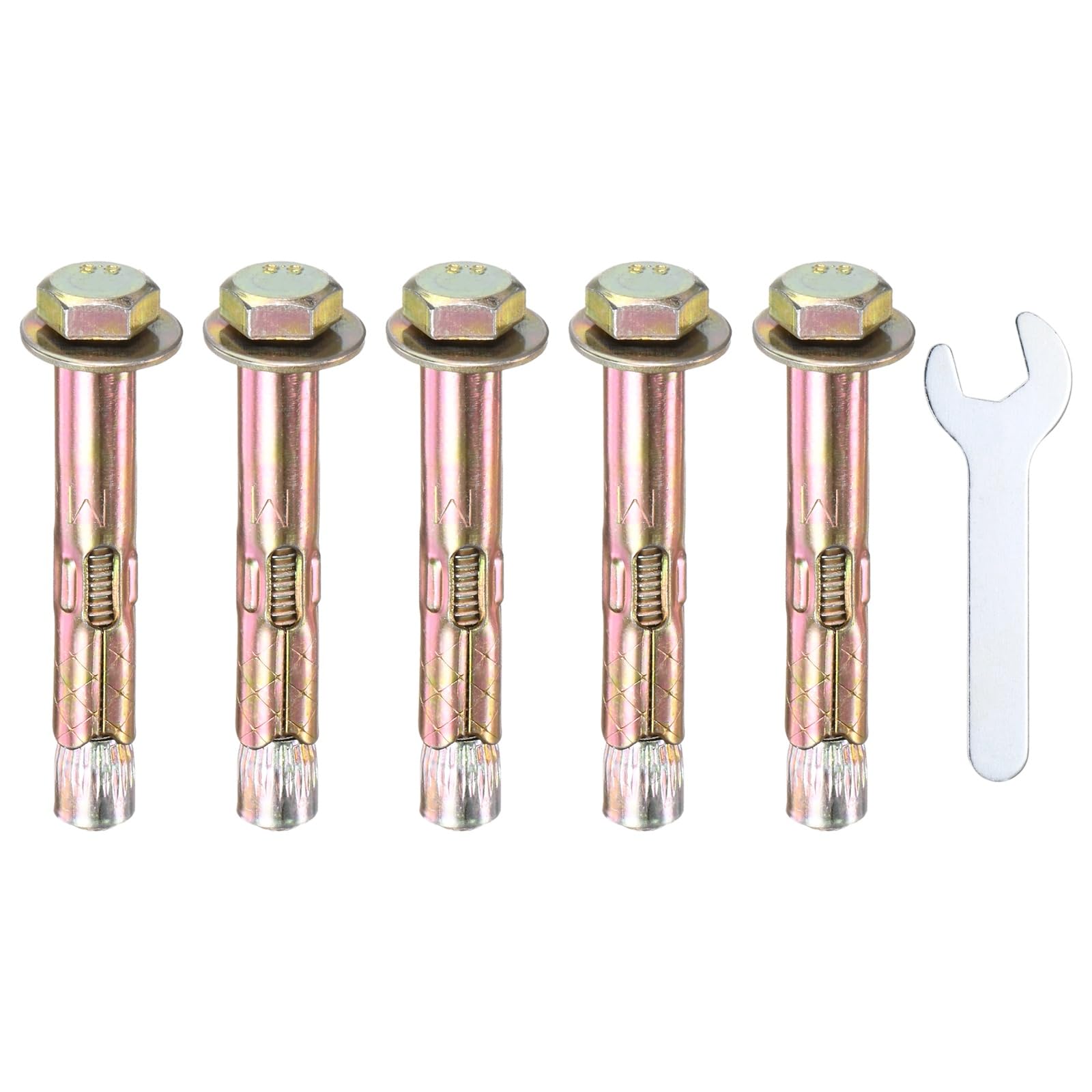M METERXITY 5-Pack Hex Expansion Bolt, M6x50mm Colored Galvanized Iron-Carbon Steel External Hex Expansion Bolts W/ 10mm Wrench, Anti-Corrosion Metal Bolt for Concrete/Dry Brick/Block Walls