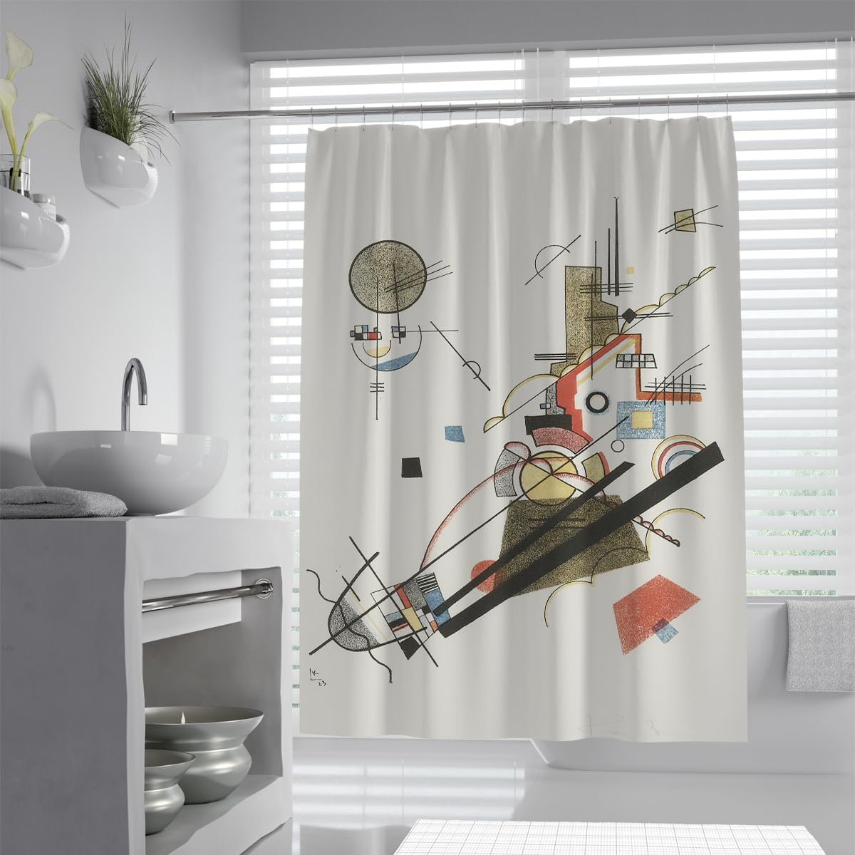 Olliar Home Shower Curtain Cartoon 180X180 Geometric Aesthetic Modern Bath Curtain Minimalist Washable Easy To Clean S For Bathroom With Hooks