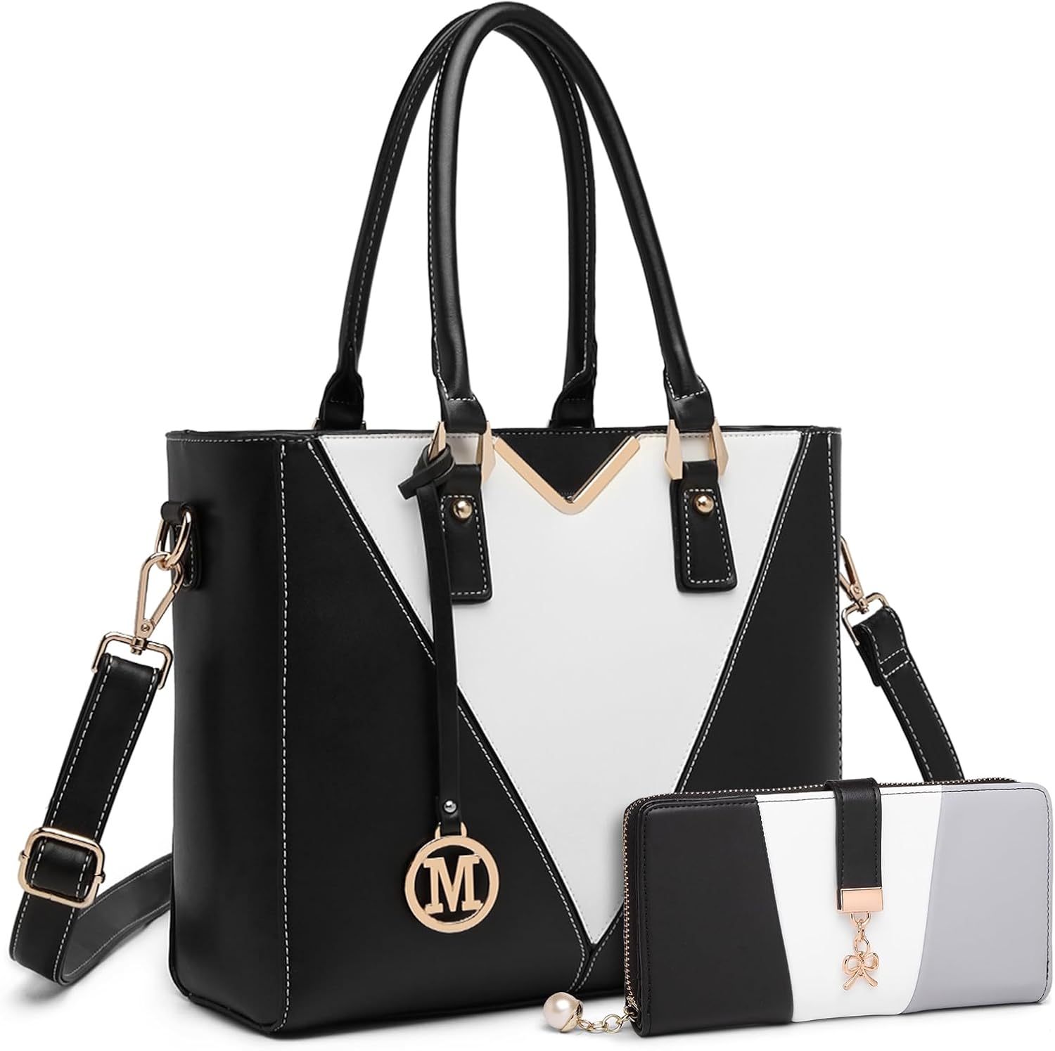 Miss Lulu Look V-Shape Handbag with Purse for Women Shoulder Long Wallet Miss Lulu Look V-Shape Handbag with Purse for Women Shoulder Long Wallet