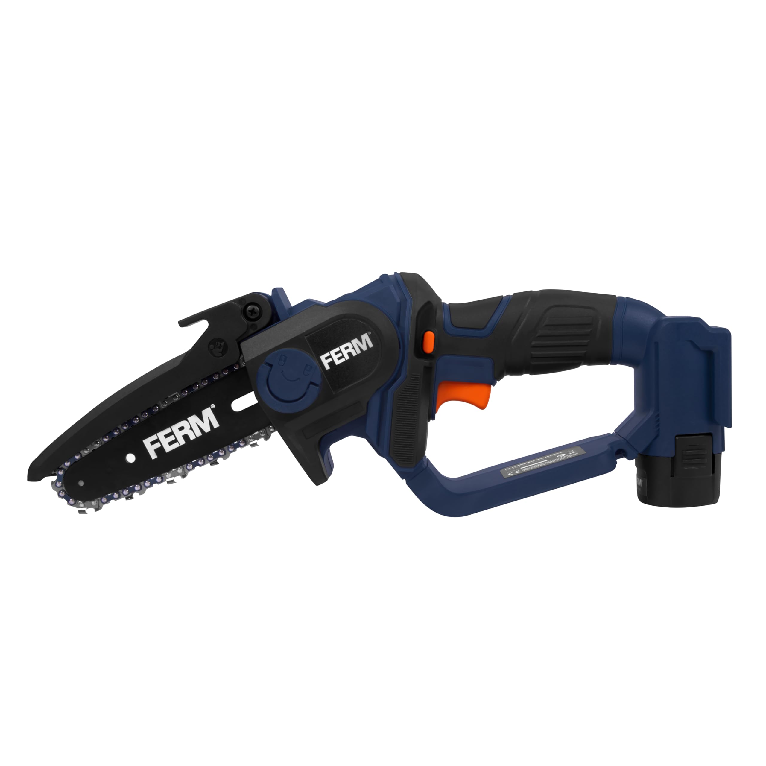 FERM Mini motosierra con batería de 12 V – 12,5 cm con batería de 1,5 Ah, una sola mano, cable de carga USB-C, compatible con AX-Power, sierra de jardín para ramas y madera CSM1052