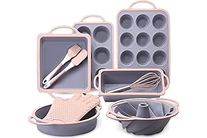 Nonstick Silicone Non-Slip Baking Pans Set in Pink-10 Pieces