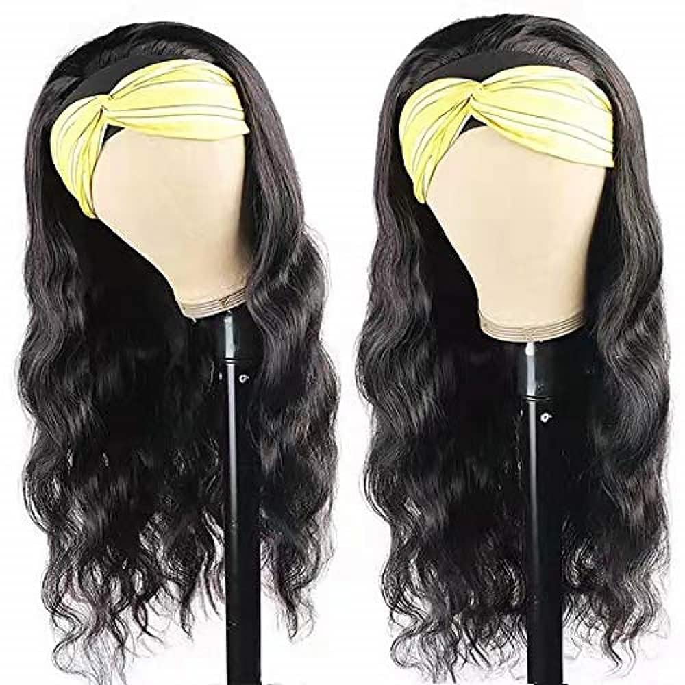 Headband Wig Human Hair Body Wave 14 Inch Half Wig Glueless Human Hair Wig for Women 150% Density Brizilian Virgin Hair Wear and Go Wigs Machine Made Natural Color - Image 3