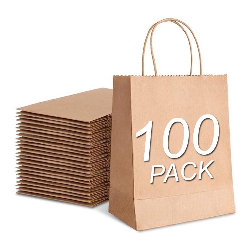 Aakriti Gift Bags 10"x4"x12.5" Brown Kraft Paper Gift Bags with Handles Bulk for Shopping, Merchandise, Retail, Grocery, Party Favor, Recycled Paper Sacks (BRWON 100PCS)-image-5