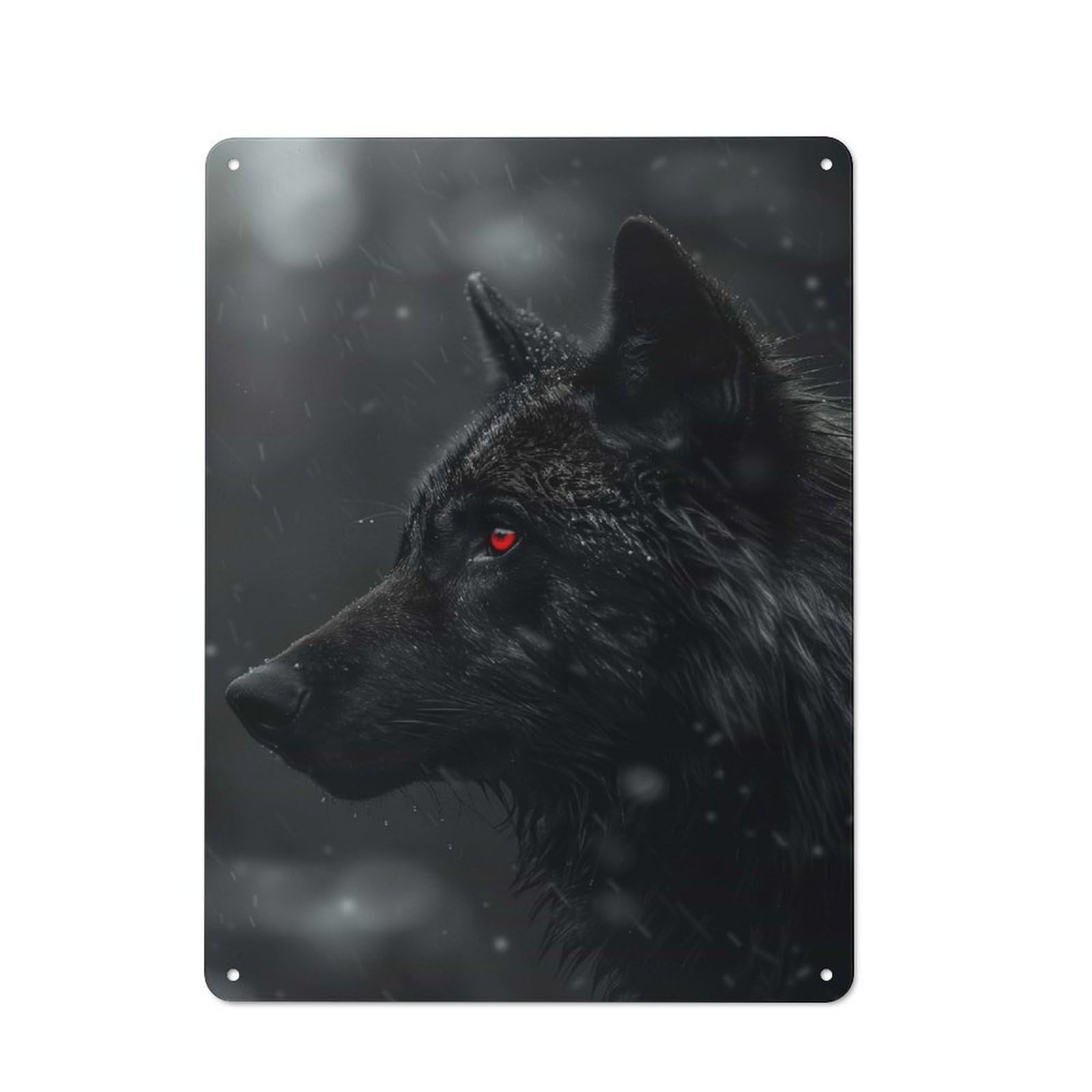 Junmoney Black Wolf Red Eyes Retro Metal Plaque 40X30cm For Garage Or Workshop, Housewarming Wall Decor For People Furnishing Garage And Workshop