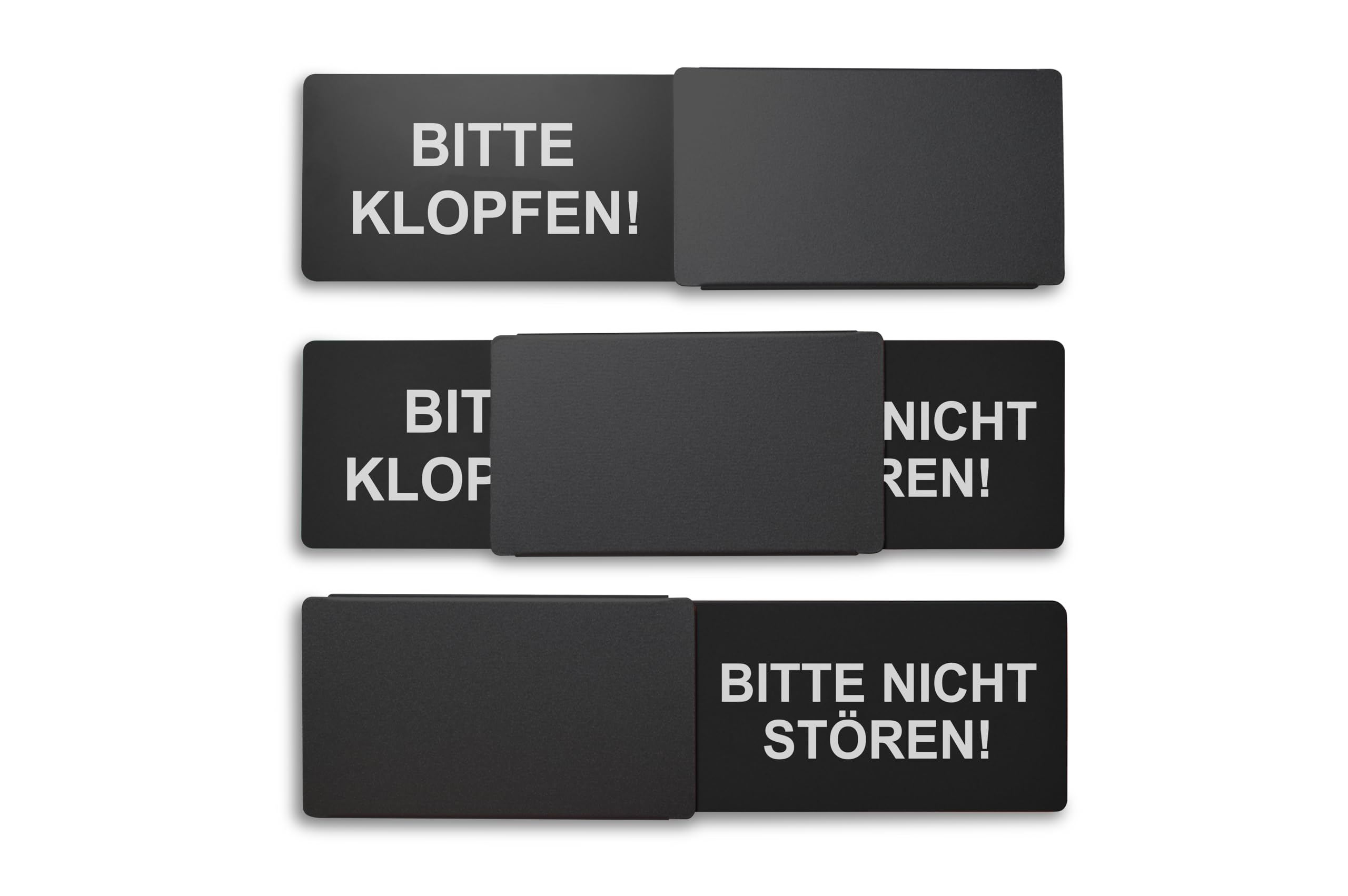 Frei/Besetzt-Schild Style: "BITTE KLOPFEN/BITTE NICHT STÖREN" (schwarz) 175x50mm - Design Made in Germany - Gravierte Buchstaben - Rahmenloses Schild, Metallschieber - 2 Klebepads der Marke 3M