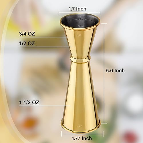 Miniatura 3 de BRIOUT - Jigger de cóctel doble japonés de calidad alimentaria 304 de acero inoxidable de grado alimenticio, 2 onzas, 1 onza con medidas en el