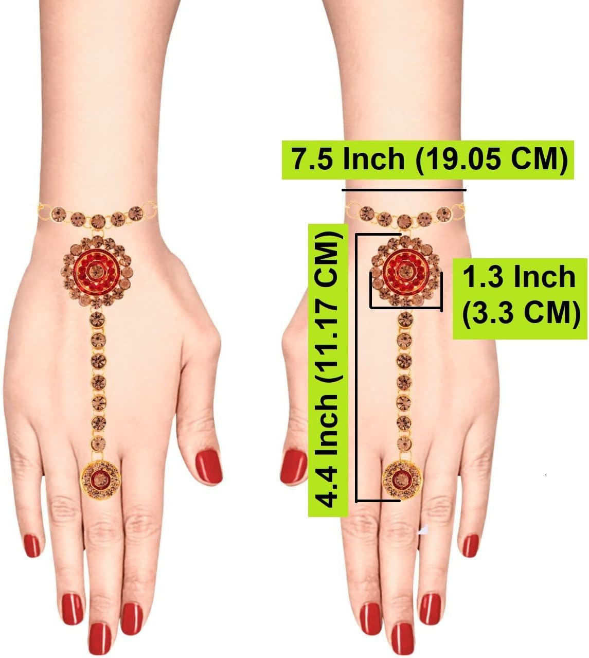 Efulgenz Indian Bridal Jewelry Indian Wedding Jewelry Sets for Women Bridal Bollywood Kundan Rhinestone Necklace Earrings Maang Tikka Head Chain Nose Ring Bracelet Jewelry Set - Image 6