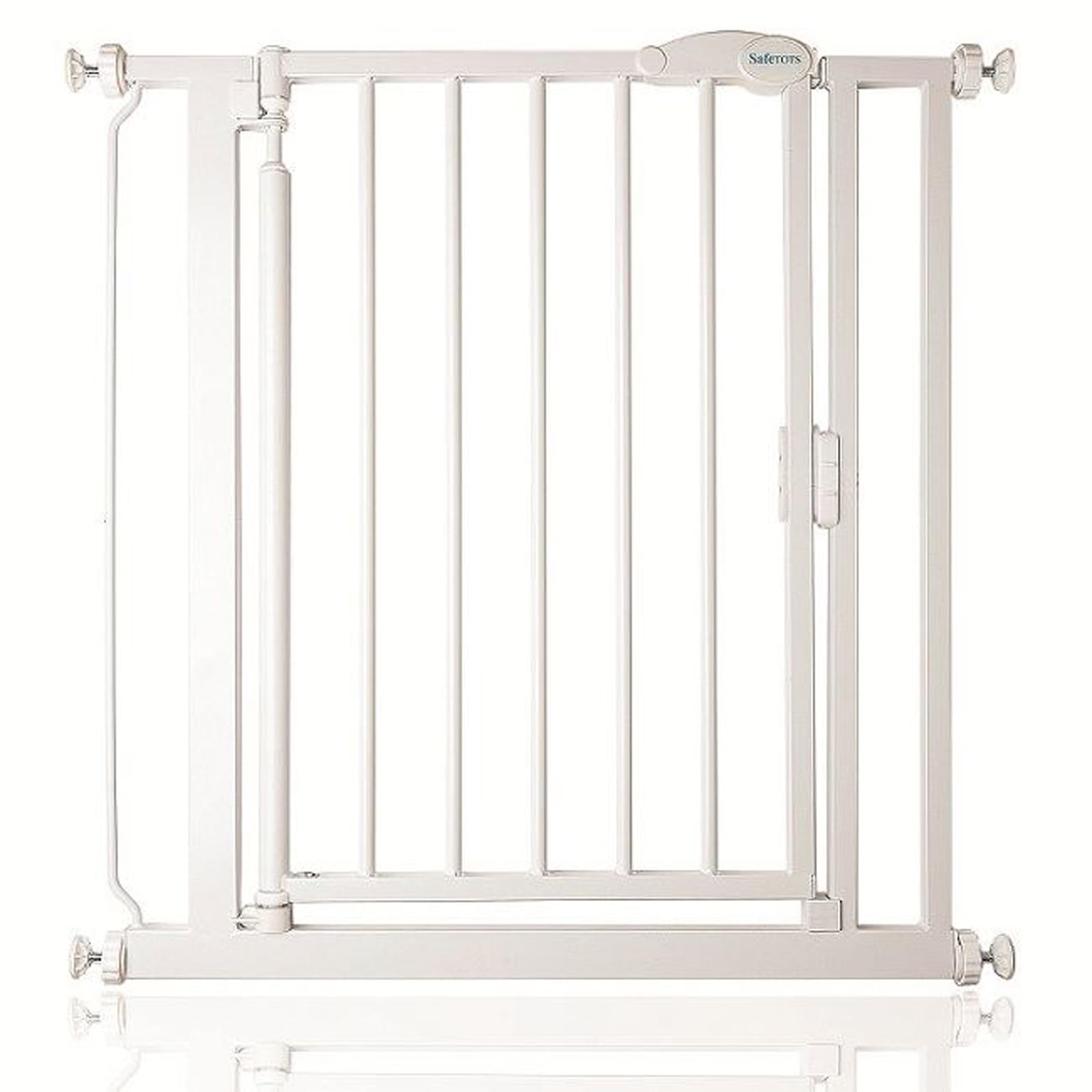 Safetots Puerta de Seguridad Autoajustable con Cierre Automático, Extra Estrecha, 61cm - 66,5cm, Blanca, Puerta de bebé con cierre automático, Barrera de seguridad para niños pequeños