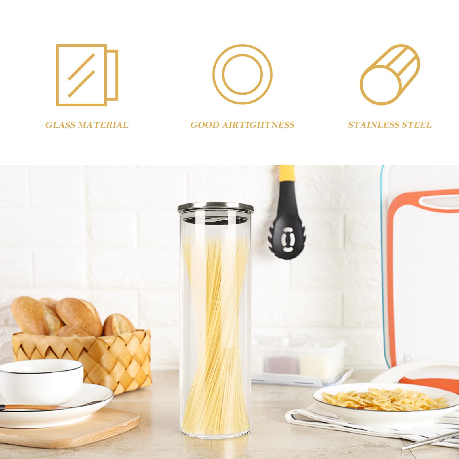 Gadpiparty Barattolo Ermetico in Vetro Coperchio in Acciaio Inox da 1700Ml Contenitore Trasparente per Conservare Alimenti e Prodotti, per Cucina