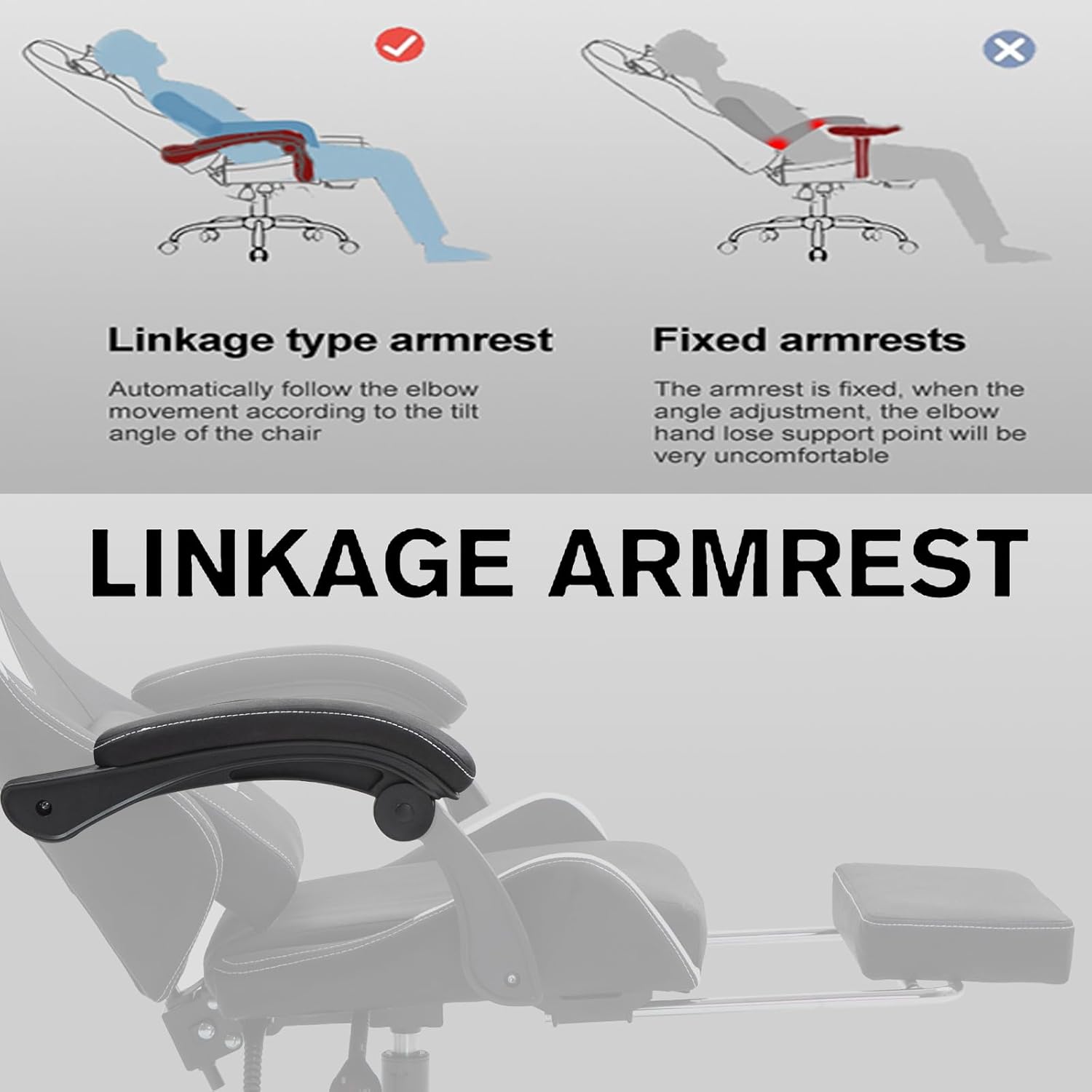 كرسي ألعاب VINNYSEN رمادي بظهر مرتفع مع مسند رأس و...