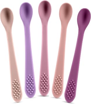First Stage Silicone Baby Spoon - Self Feeding Utensils for Infants - Soft & Gentle on Gums - BPA Free Set Pastel2