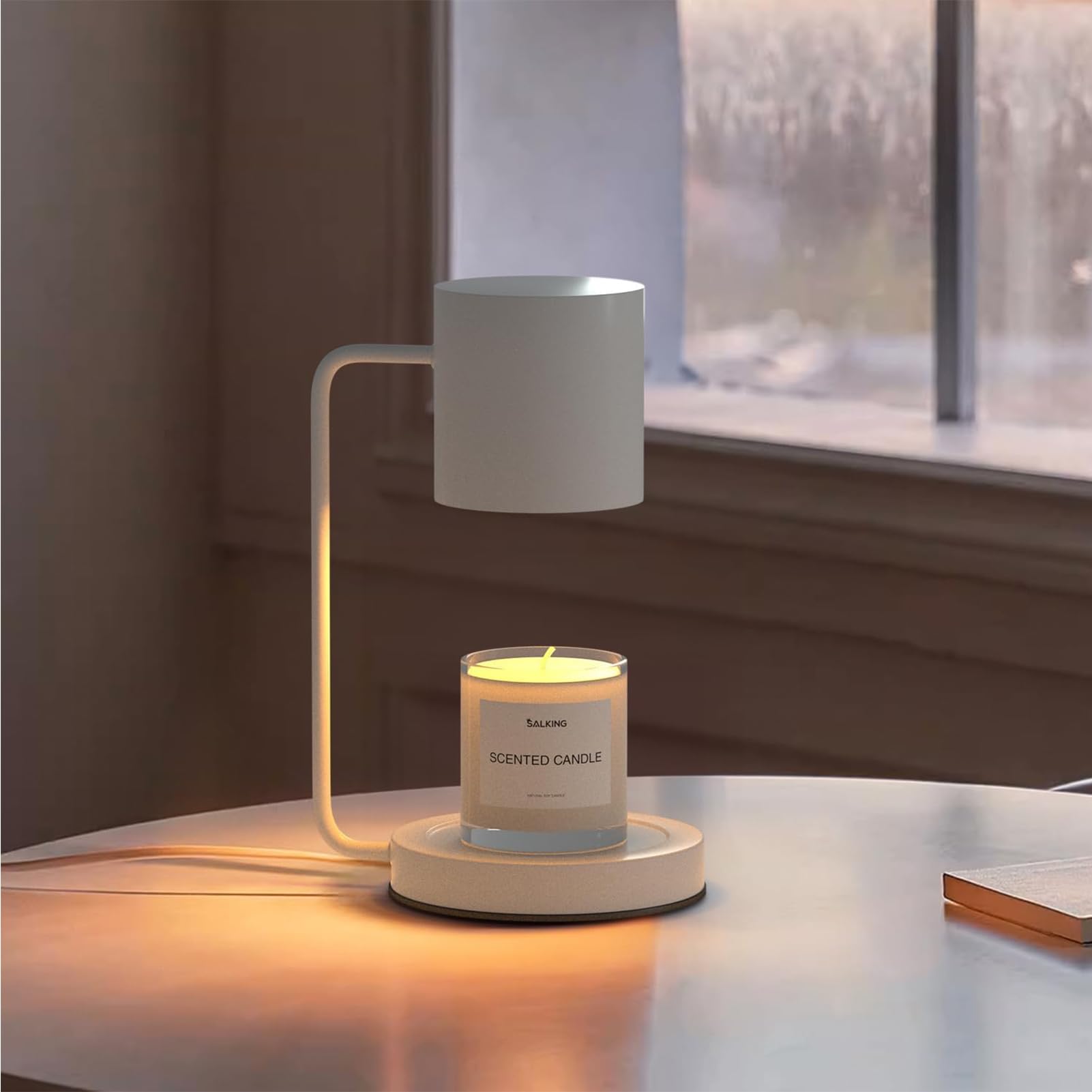 Lampe Chauffante À Bougies, Lampe Chauffante À Bougies avec Minuterie Et Gradateur pour Spa Aromathérapie Home Office Chambre Nightlight,Blanc