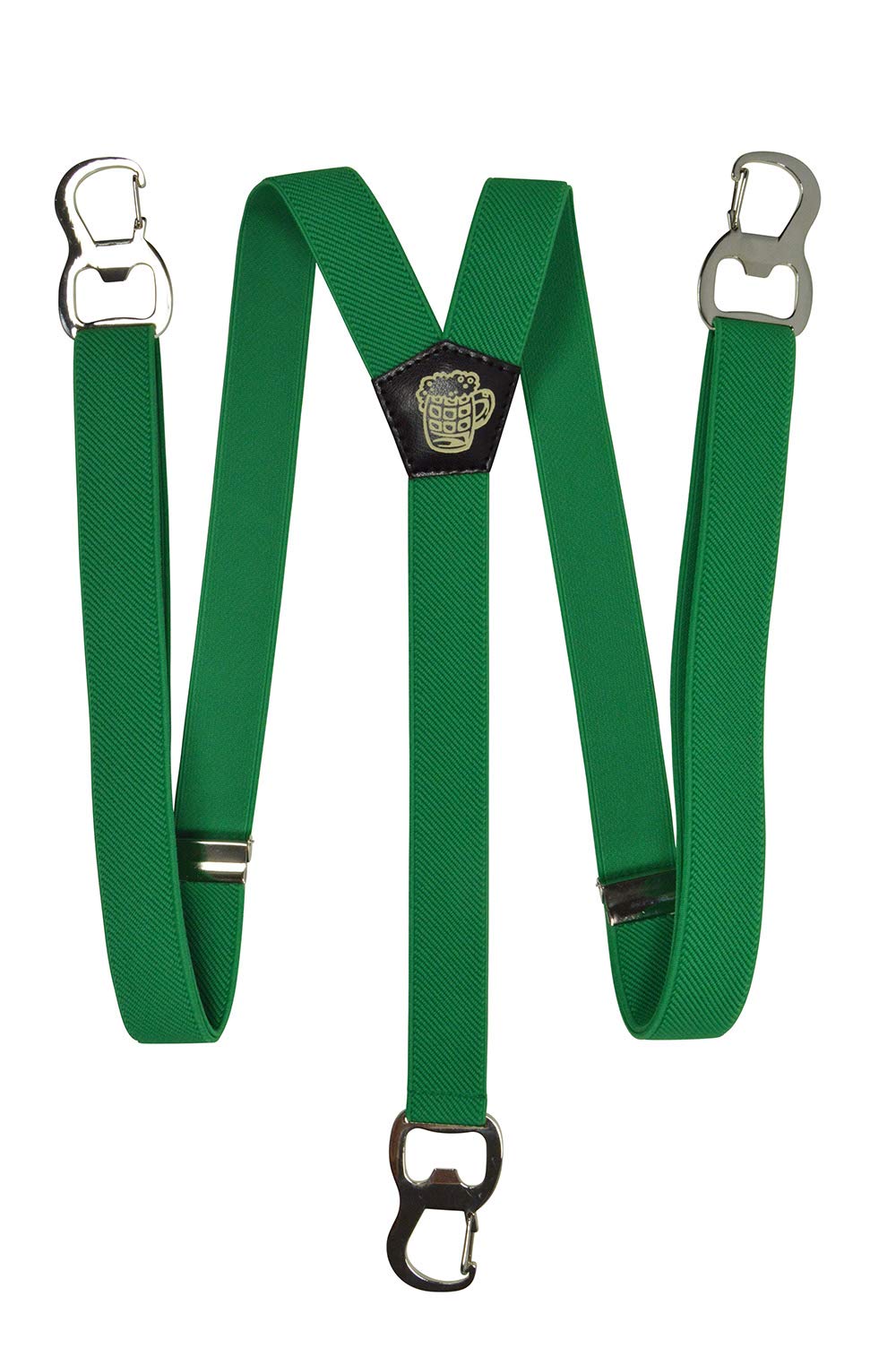 Olata Men's Green Y-Shape Braces/Suspenders With Beer Bottle Opener Carabiner Clips - 2.5Cm.