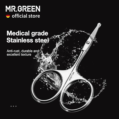Miniatura 6 de MR.GREEN Tijeras de pelo facial Tijeras de pelo de nariz redondeada Acero inoxidable Bigote Barba Cejas Pestañas Recorte Clippers (Mr-2002)