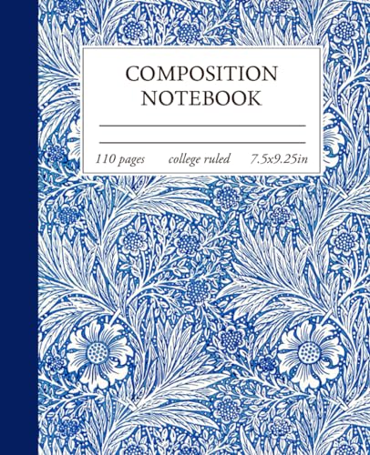 Composition Notebook College Ruled: Vintage William Morris Blue Wallpaper Aesthetic Journal for School, College, Office, Work