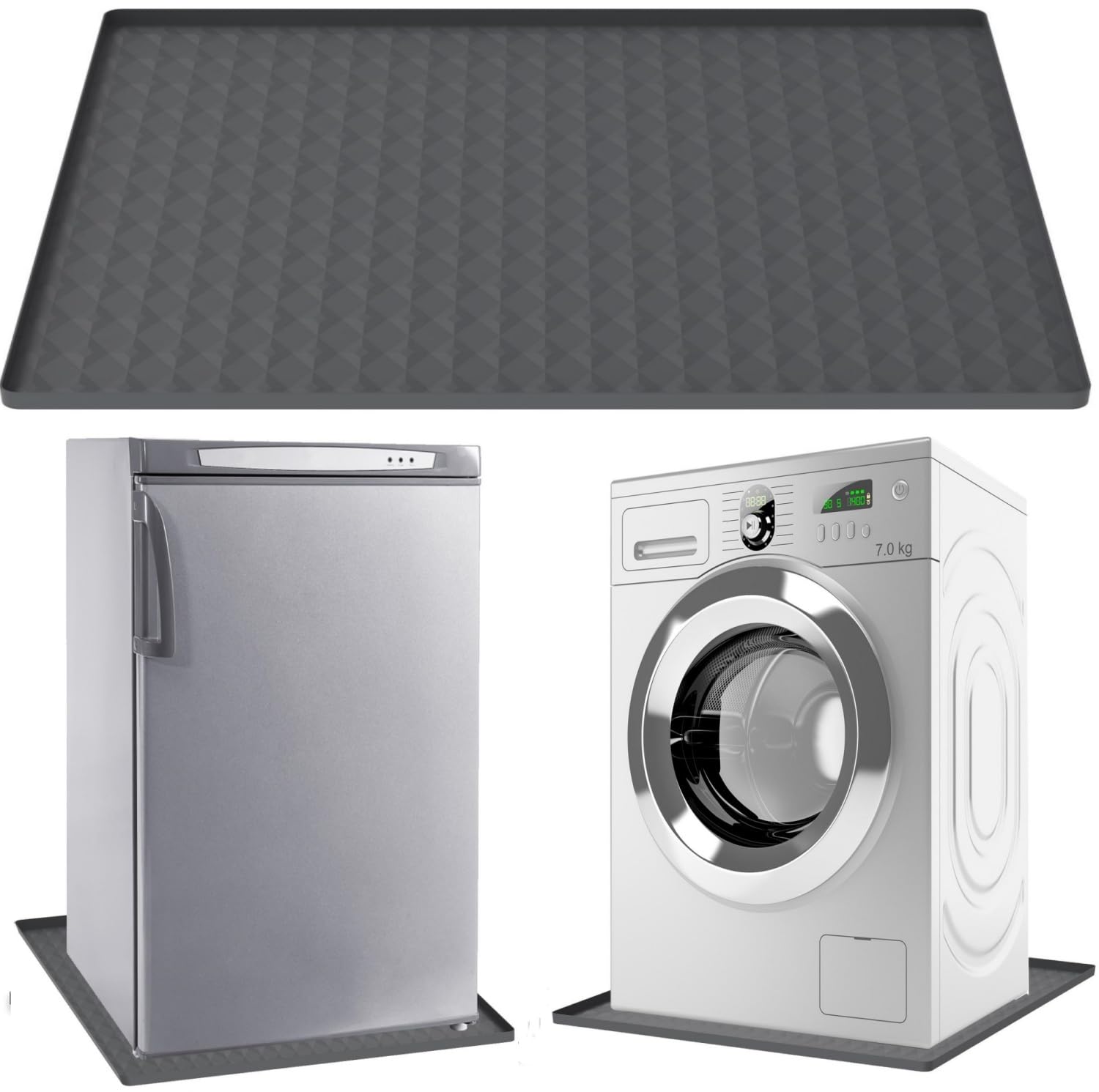 – Fridge Silicone Mat 60x60cm, Washing Machine Mat with 0.8Inch Raised Edge, Non-Slip Spill-Proof Floor Protector Multifunctional Tray for Freezer Dryer Mini Fridge Wine Cabinet Coffee Machine (Grey)