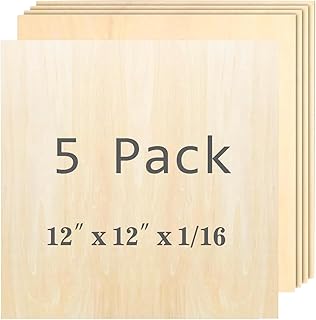 Cassny Unfinished Wood Pieces,5 Pack Basswood Sheets12 x12 x 1/16,Basswood Plywood Wood Sheets for Crafts,Perfect for Painting,Drawing,Laser,Engraving,Burning and CNC Cutting (5pack 12 x12 x 1/16)