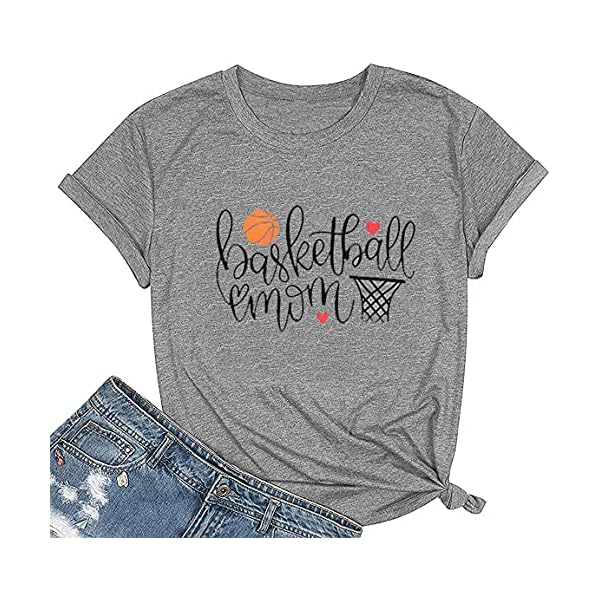 Basketball-Mom-T-Shirt-Women-Letter-Print-Tee-Funny-Heart-Hoop-Graphic-Mom-Shirts-Casual-Short-Sleeve-Tops Basketball Mom T Shirt Women Letter Print Tee Funny Heart Hoop Graphic Mom Shirts Casual Short Sleeve Tops Grey