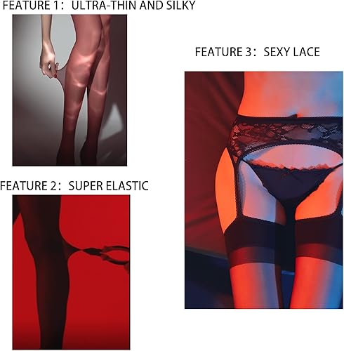 Vista 5 de Medias para mujer con tirantes, medias altas hasta el muslo, medias de encaje, liguero, medias de red