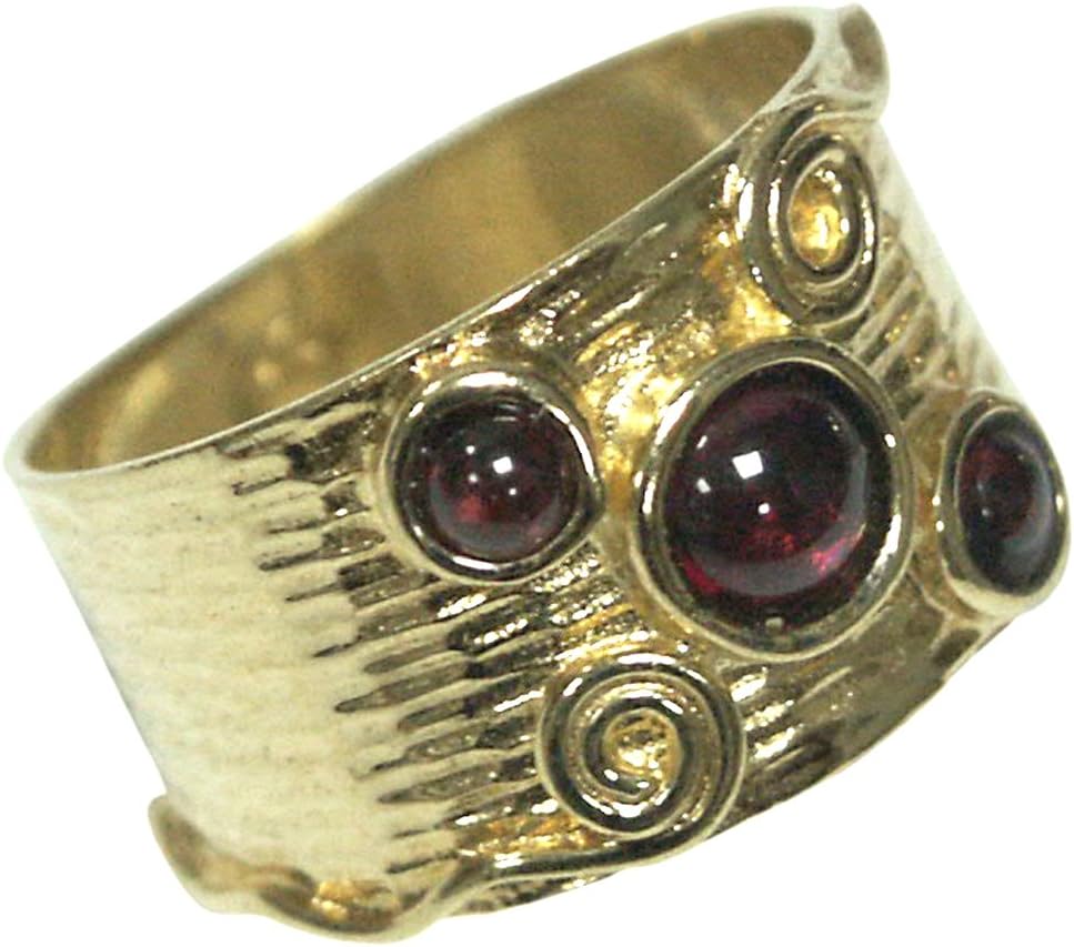 Amazing red garnet 14k gold plated ring artisan stone fashion inlay size 7