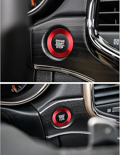Miniatura 6 de LECART Anillo de cubierta de botón de arranque para Jeep CherokeeGrand Cherokee 2014-2021, accesorios de automóvil, calcomanías decorativas rojas