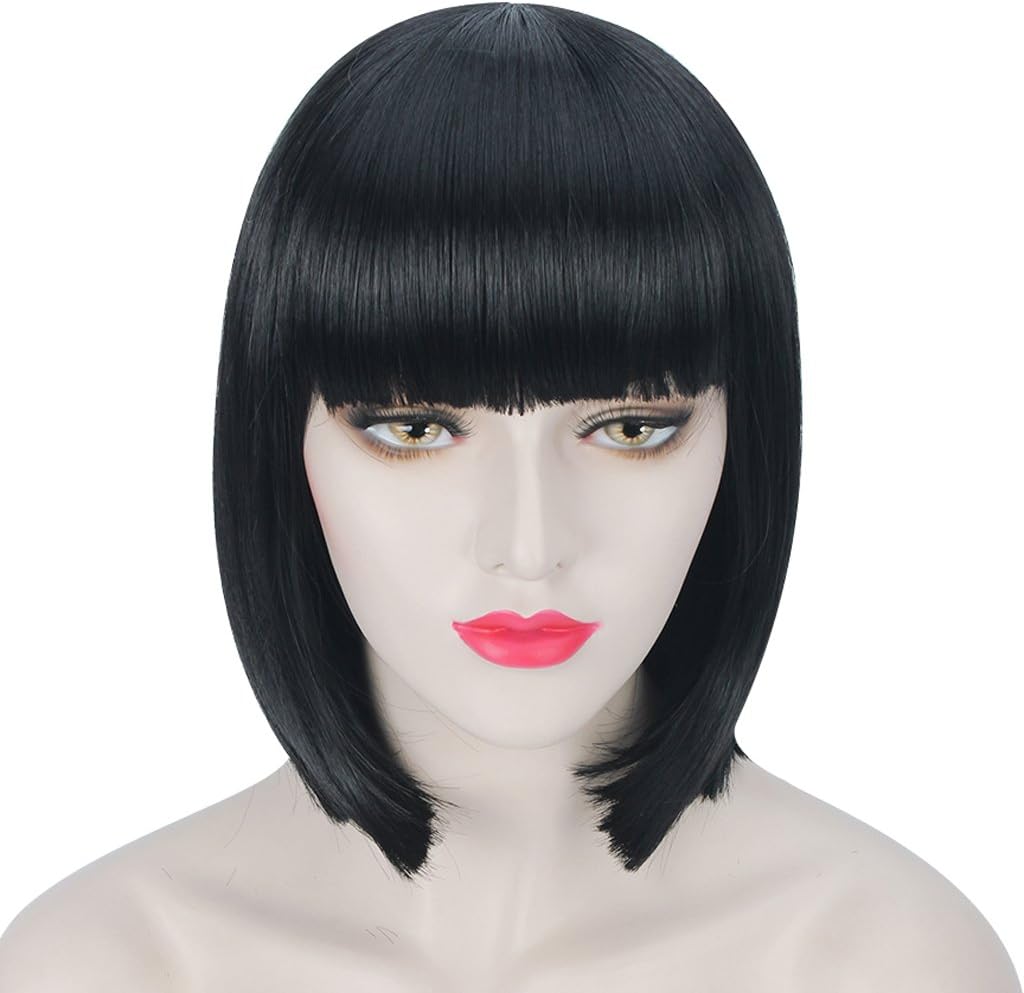 14 inches Halloween Party Short Straight Black Bob Hair Wigs