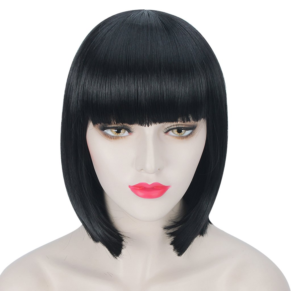 14 inches Halloween Party Short Straight Black Bob Hair Wigs