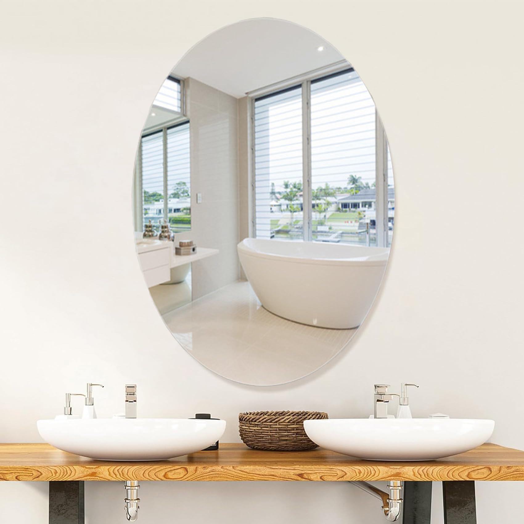 ROYUEXT Specchio ad arco autoadesivo per bagno, 40 x 30 cm, senza cornice, immagine HD, specchio decorativo da parete per soggiorno, bagno degli ospiti, camera da letto, fai da te