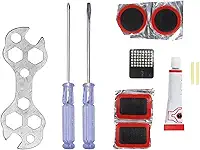 Kit de Reparo para Bicicleta, 11 Peças - Remendo de Pneu, Chaves Múltipla, Fenda e Philips e Cola para Remendo