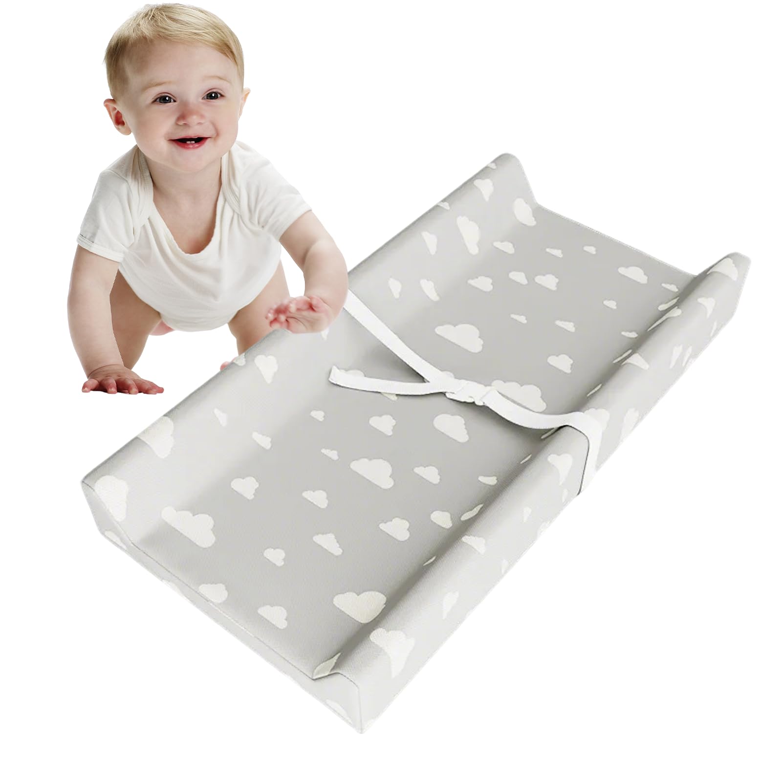 Baby Changing Mat with Foam Raised Soft Edges,Anti-Roll PVC Wedge Nappy Baby Changing Mat for Babies from Birth Upwards Wipe Clean and Waterproof Nappy Change Pad ﻿ ﻿ ﻿ (A)