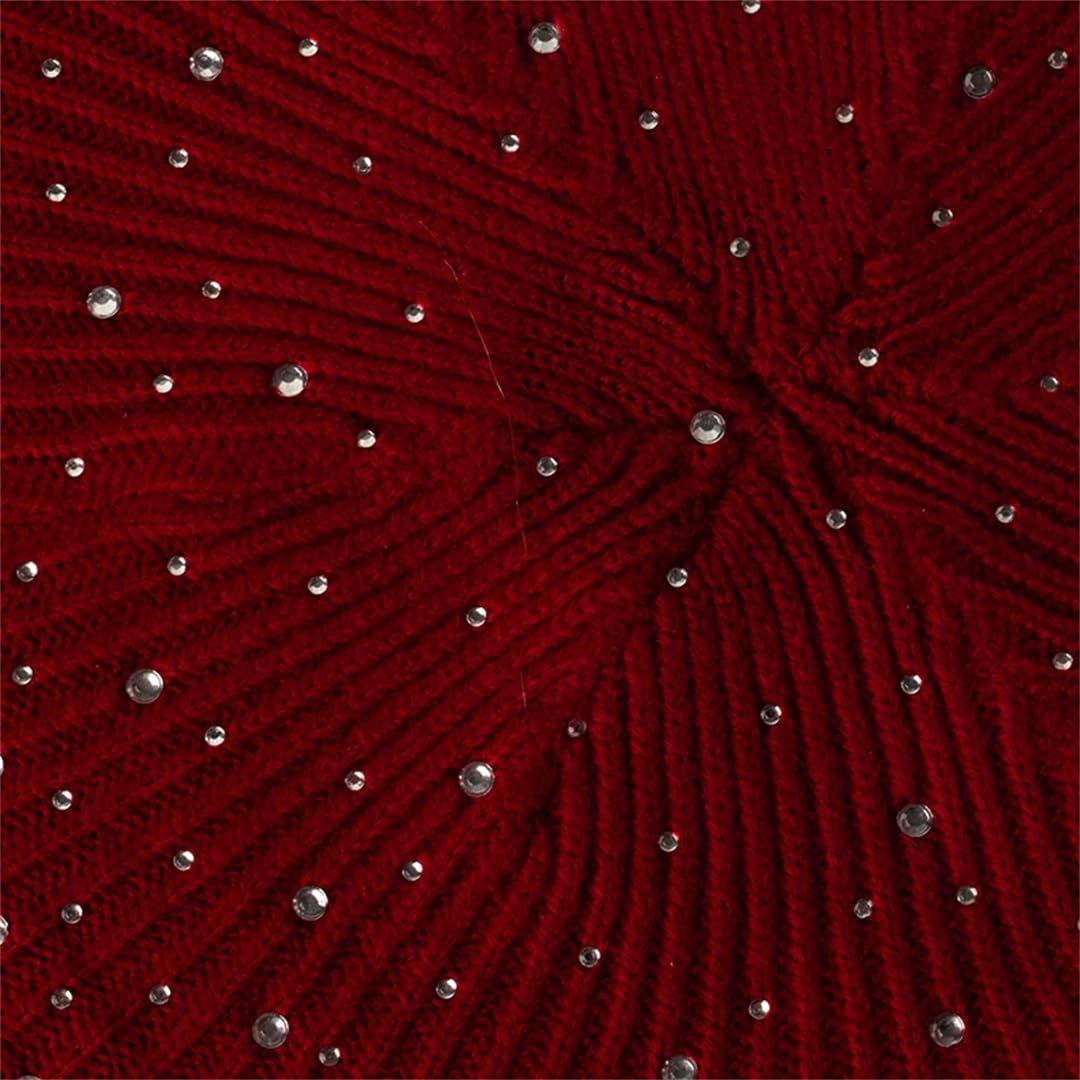 Donne Inverno Berretto Cappello Femminile Lavorato A Maglia Casual Berretti Strass Paillettes Cappelli Moda Solido Colore Berretti