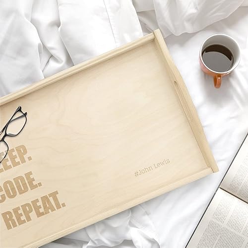 Miniatura 2 de Maverton Bandeja para comer para él - Mesa de cama personalizada para cumpleaños - Bandeja de madera con patas plegables - Soporte grabado para