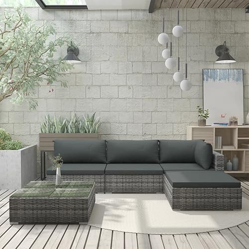 5 Piece Patio Lounge Set with Cushions Poly Rattan Gray, Sectional Furniture,Outdoor Patio Furniture Set, Garden Sofa Sectional Furniture Set for