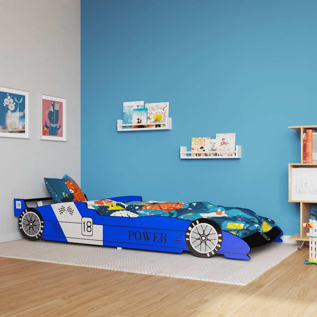 vidaXL Letto Cameretta per Bambini Auto da Corsa 90x200 cm Blu Lettino Bimbi