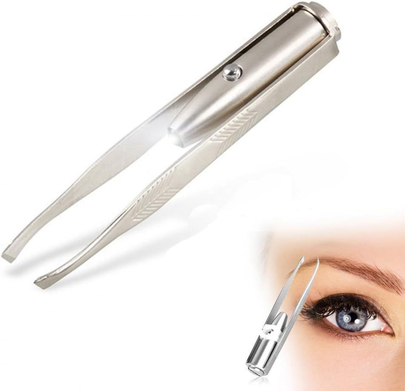 Y&D Tweezers with LED Light. Eyebrow and Eyelash Hair Removal Tool. Pluck & Trim Unwanted Hairs. Illuminate Dark Areas with Bright Lighting for Better Accuracy & Precision. Stainless Steel.
