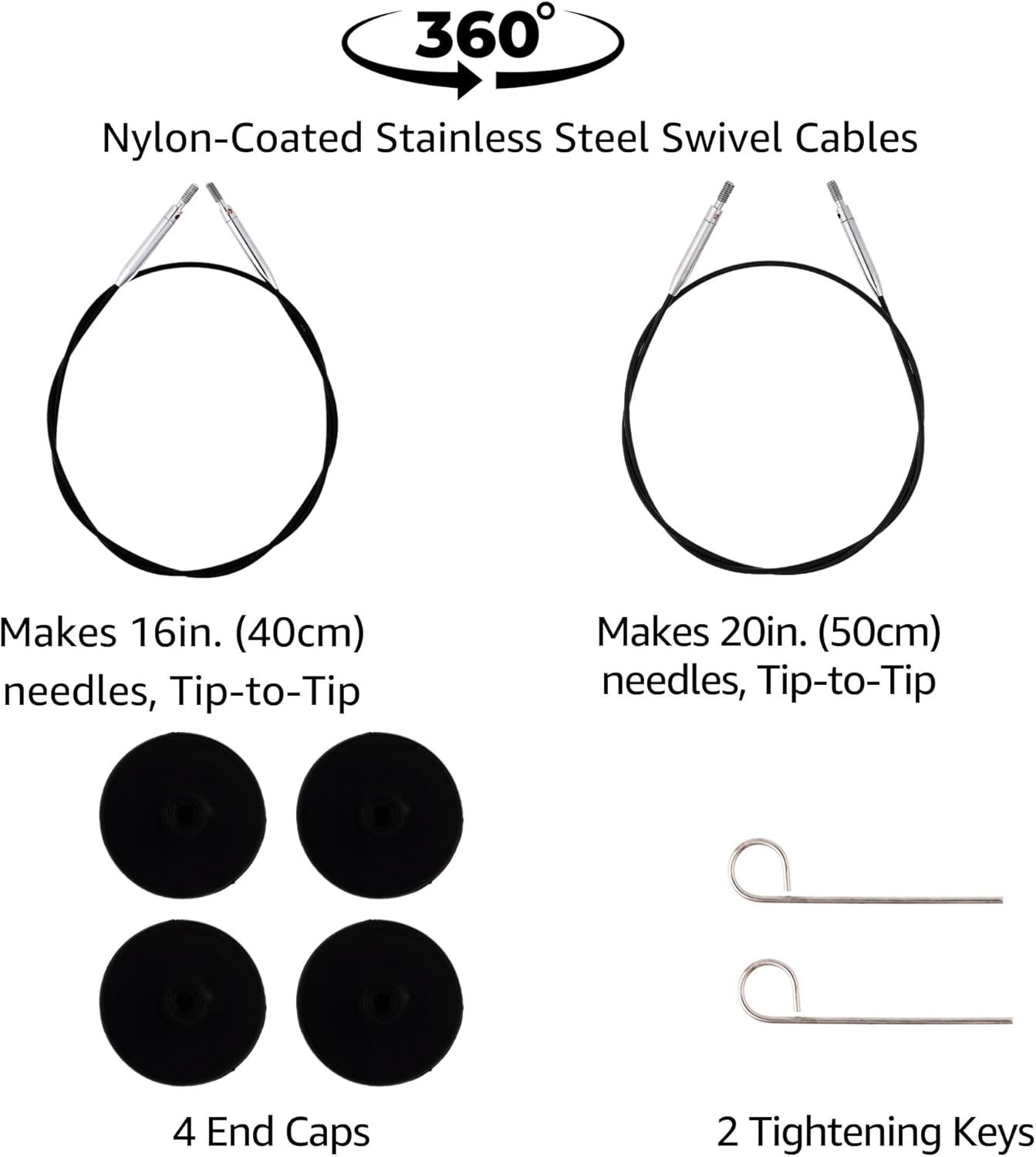 KnitPro Zing Starter Set 4 inch Circular Knitting Needles Size 2.5, 4, 6, 7, 8 Interchangeable, 2 Cables, 4 Caps, 2 Keys, Fabric Case with Project Bag
