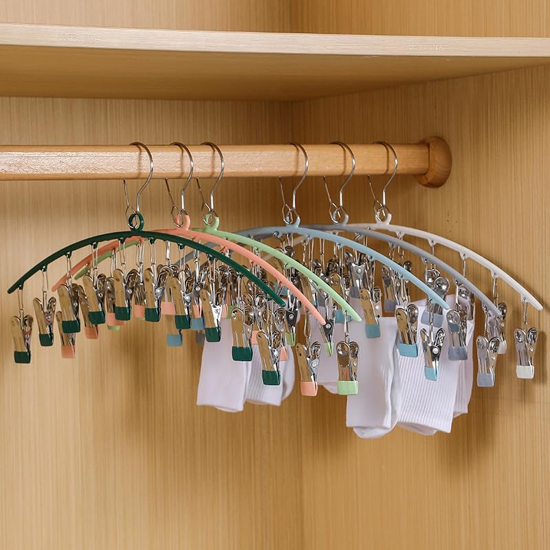 Image of Vastra Leggings Organizer for Closet, Metal Pants Hanger with 10 Rubber Coated Clips, Space Saving Wardrobe Organizer for Leggings, Jeans, Scarves, Dupattas, Towels & Baby Clothes (1, Green)
